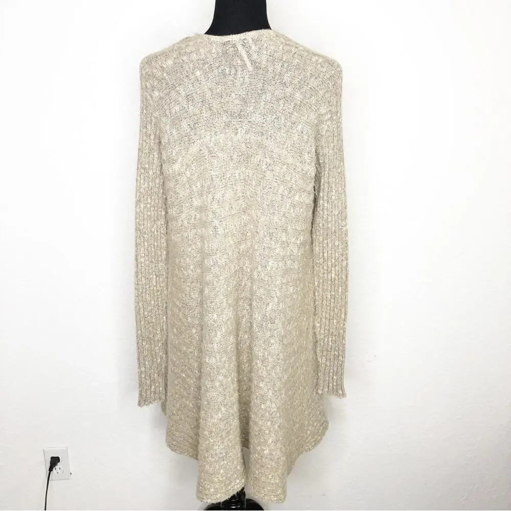 Free People Beached Shell tan ribbed open front wool blend cardigan size Small